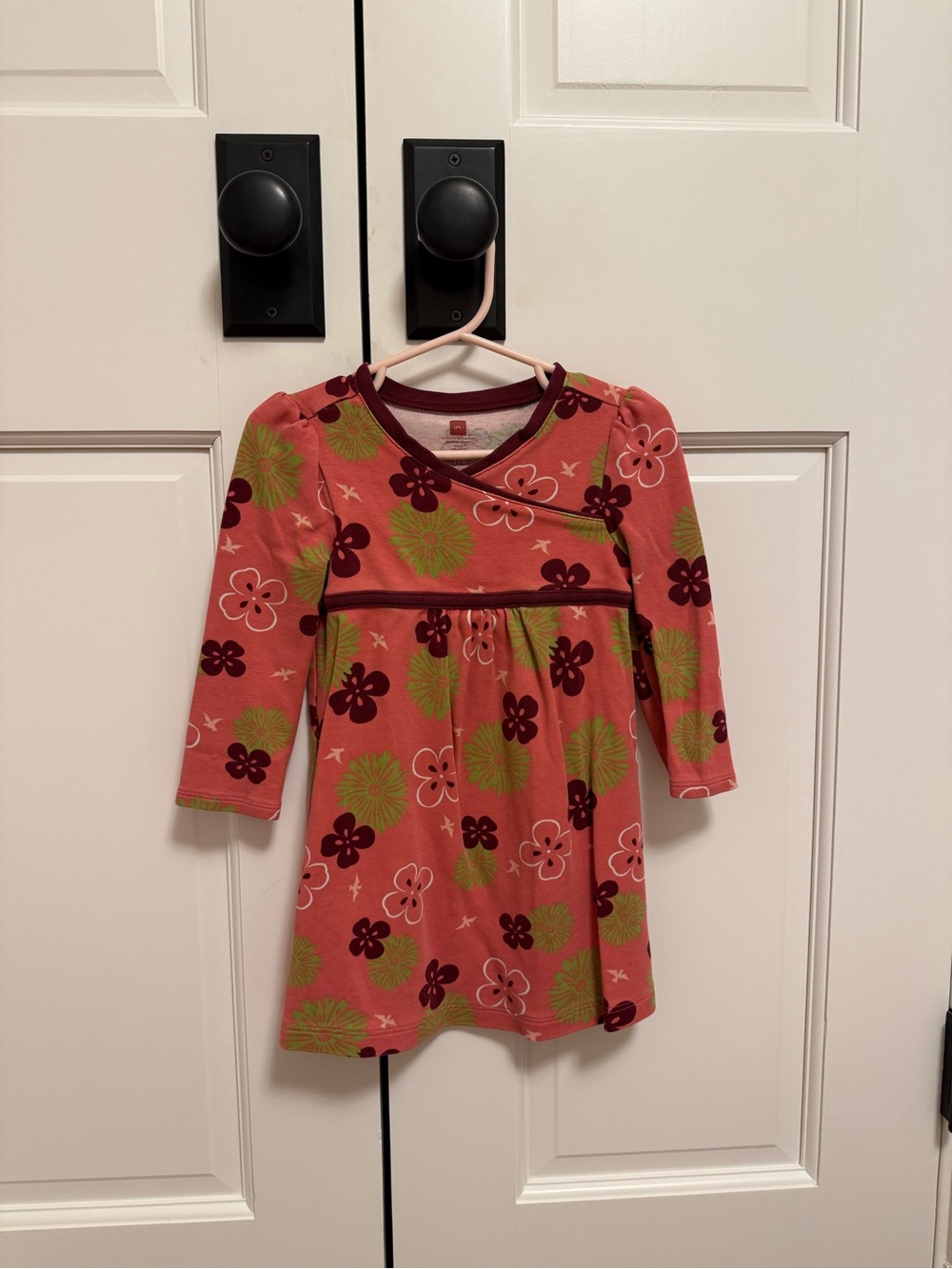 Tea Collection Coral Pink Floral Faux Wrap Dress